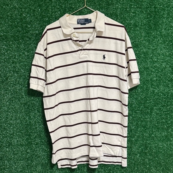 Ralph Lauren White and burgundy Striped Polo Shirt - Picture 1 of 4